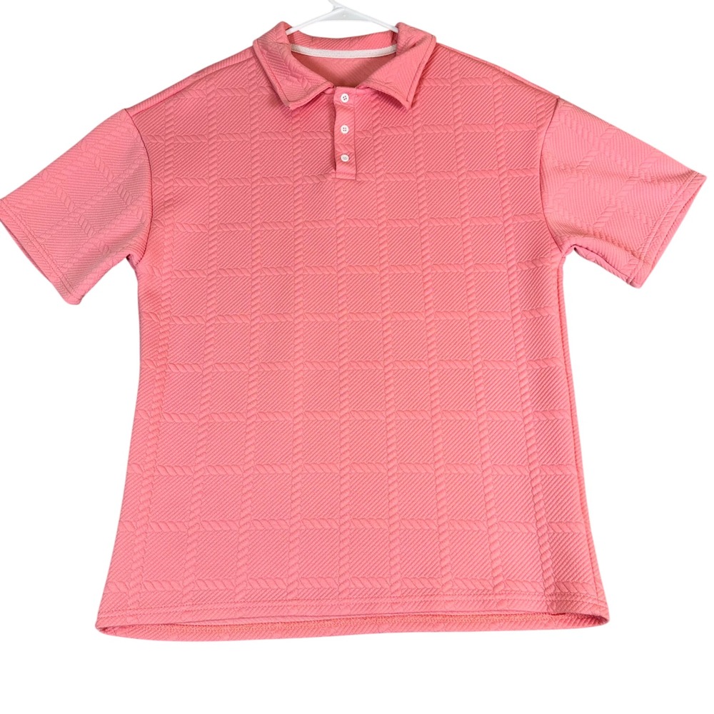 Manfinity Mens Pink Textured Waffle Knit Short Sleeve Polo Shirt Large L
